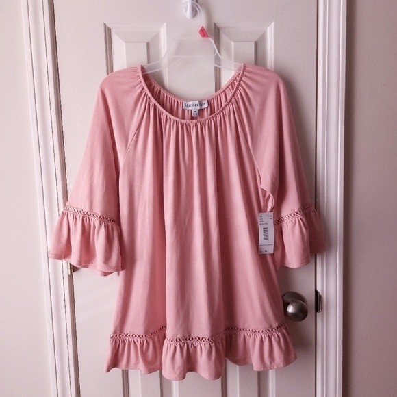 Tops - Southern Lady - NWT "Blush Shell" Pink Blouse Frill Sleeves & Hem